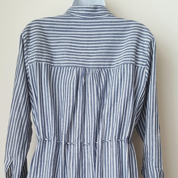 French Connection Cotton Blue White Stripe Shirtdress Jacket Small Nautical - Picture 4 of 12